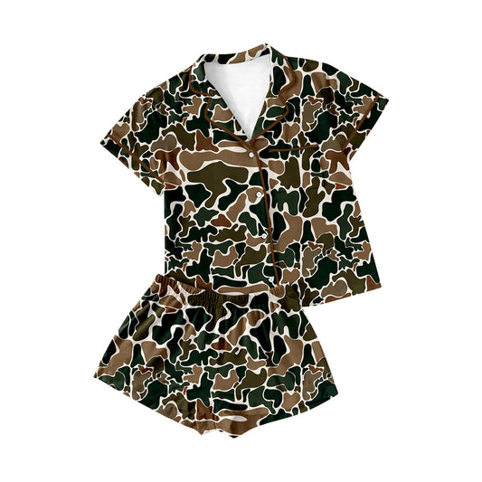 preorder GSSO1538 hunting camo old school camo short sleeve shorts adult women pajamas