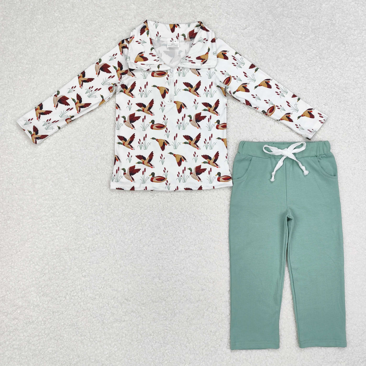 BLP0907 mallard cute duck long sleeve green pants boys set