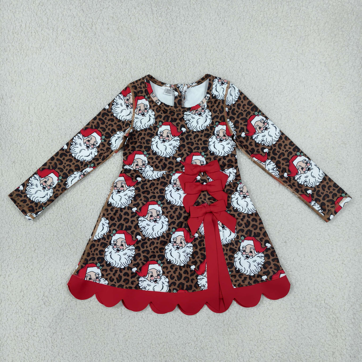 GLD1679 Christmas Leopard Santa Long Sleeve Girls Dress