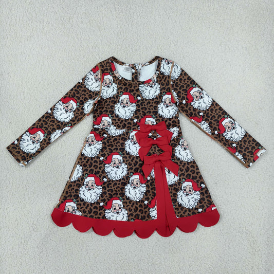 GLD1679 Christmas Leopard Santa Long Sleeve Girls Dress