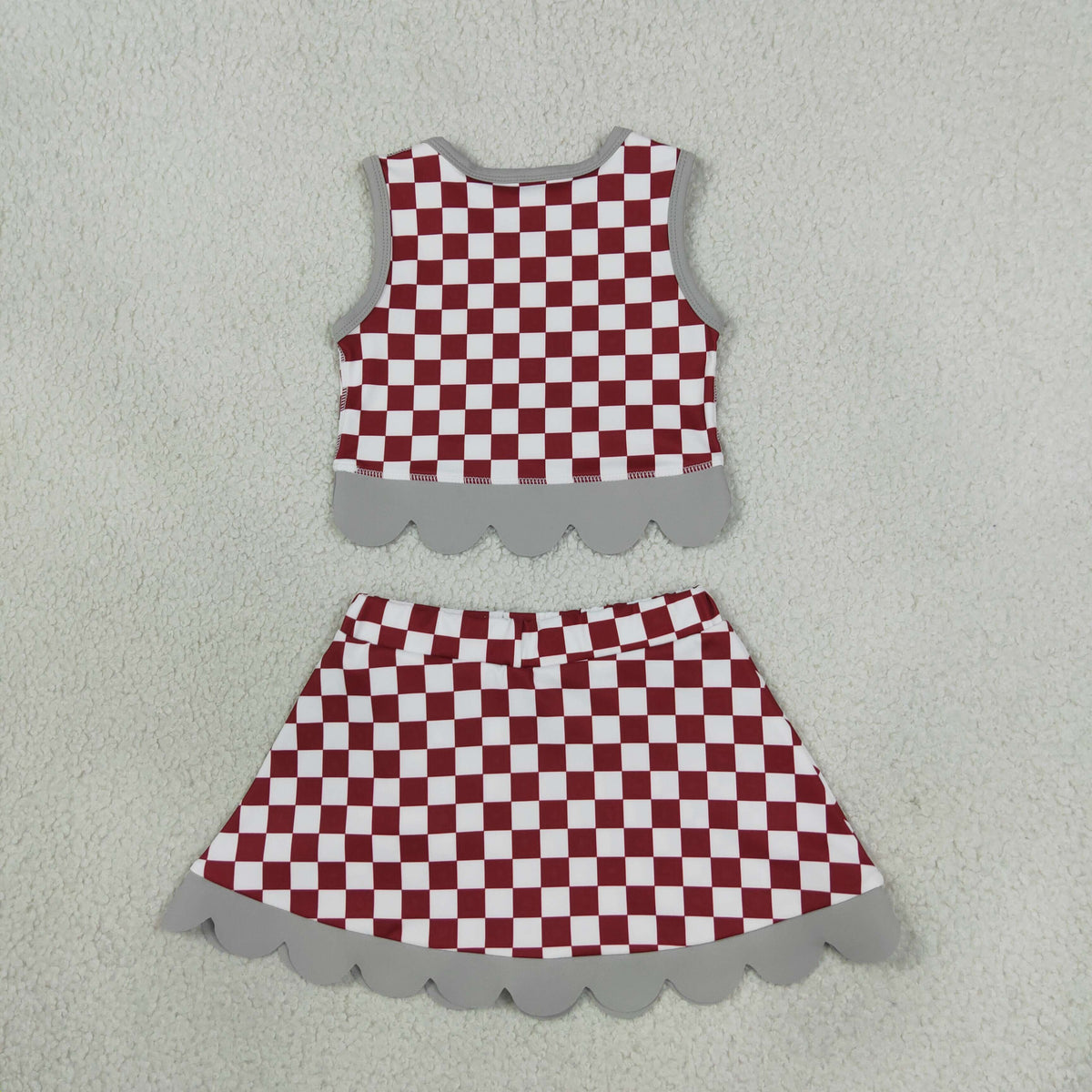 GSD4284 Yoga Team Red Checkered Sleeveless Bows Skorts Girls Set