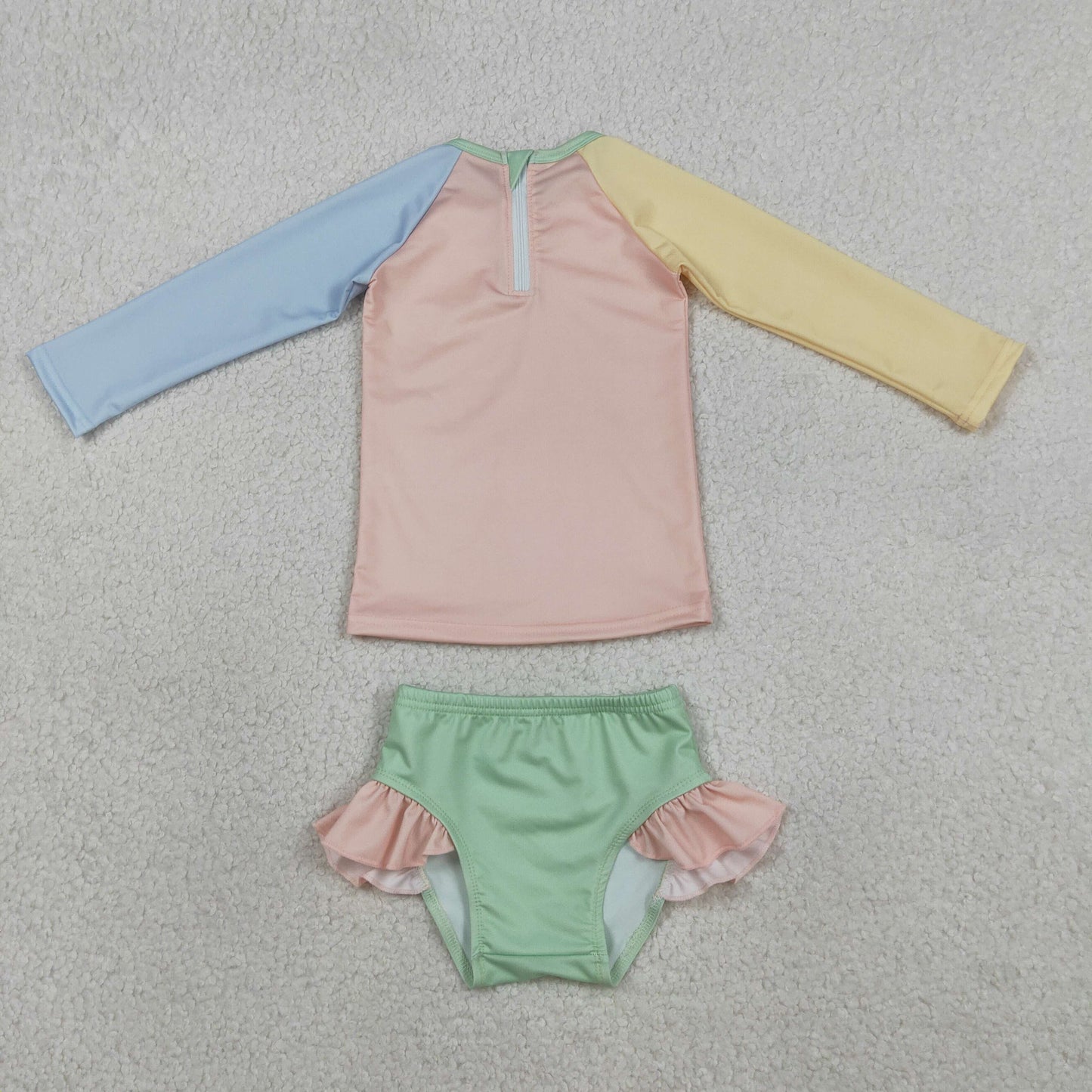 S0637 Yellow Pink Blue Mint Green Long Sleeve Shorts Girls Swimsuits