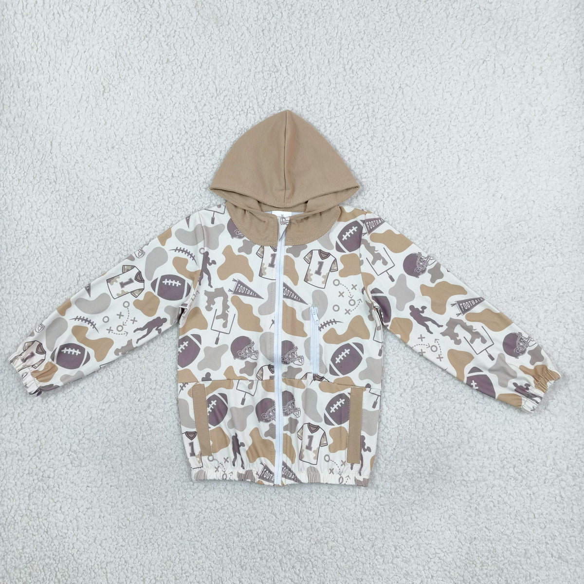 BT1570 Hunting Camo Football Zipper Long Sleeve Hoodie Boys Coat