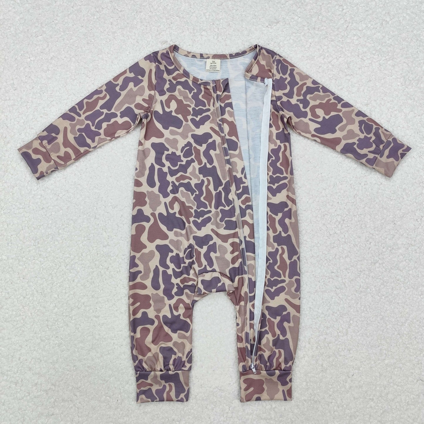 bamboo LR2050 brown camo long sleeve zipper boys romper