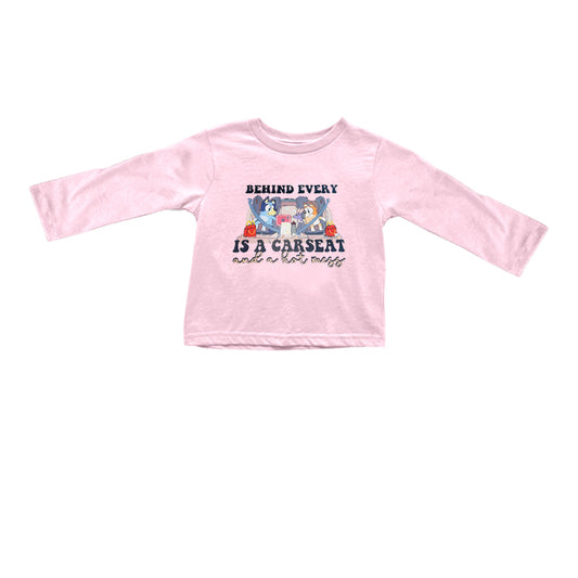 custom Cartoon dog pink long sleeve kids top