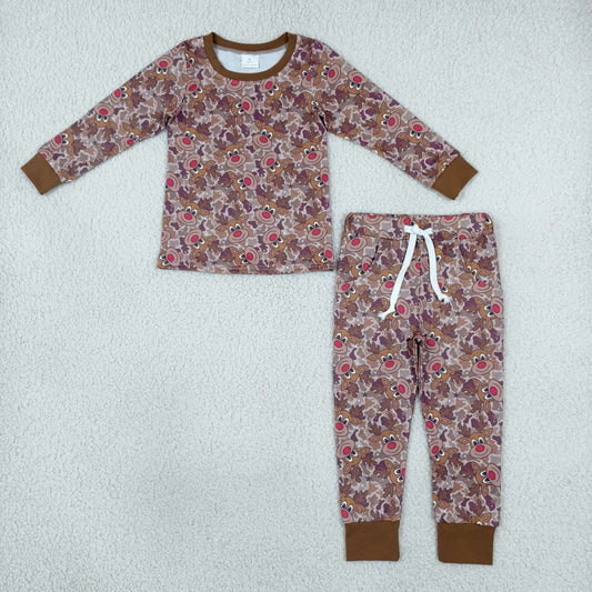 BLP1557 Christmas Deer Camo Long Sleeve Pants Boys Pajamas