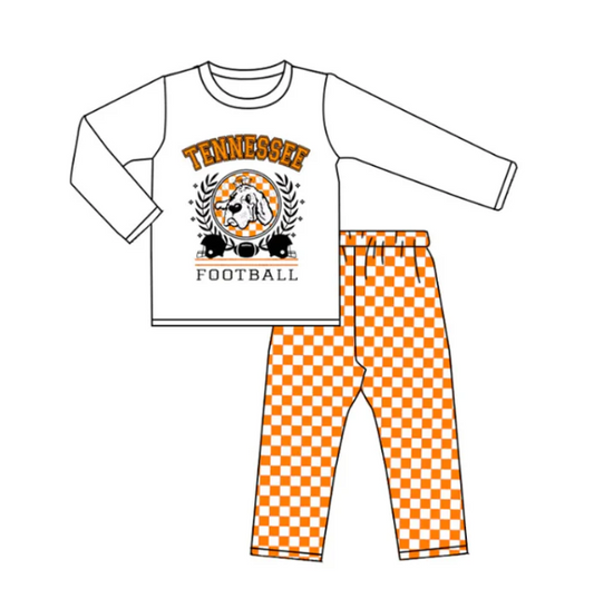 custom S Tennessee football dog long sleeve orange checkered pants boys set