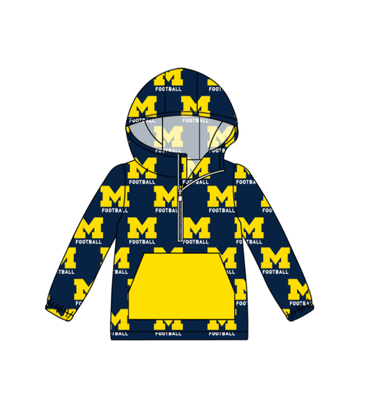 custom football team M yellow navy blue pocket long sleeve hoodie boys pullover