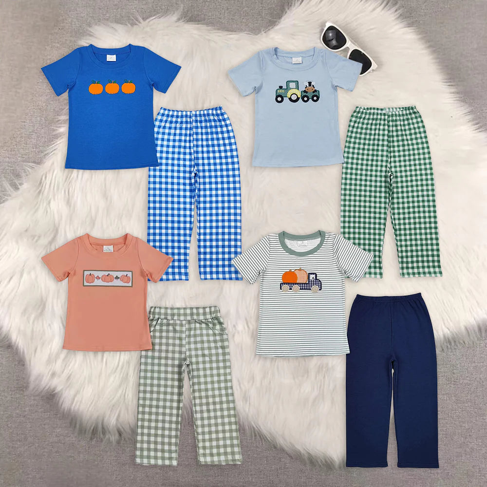embroidery pumpkin/farm boys set RTS sibling clothes