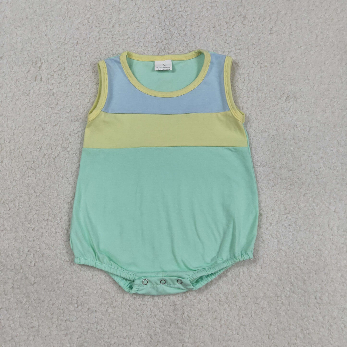 SR3660 Blue Yellow Mint Green Sleeveless Boys Romper