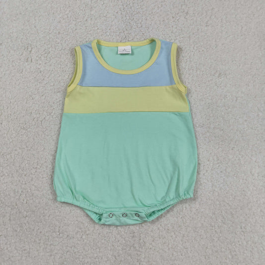 SR3660 Blue Yellow Mint Green Sleeveless Boys Romper