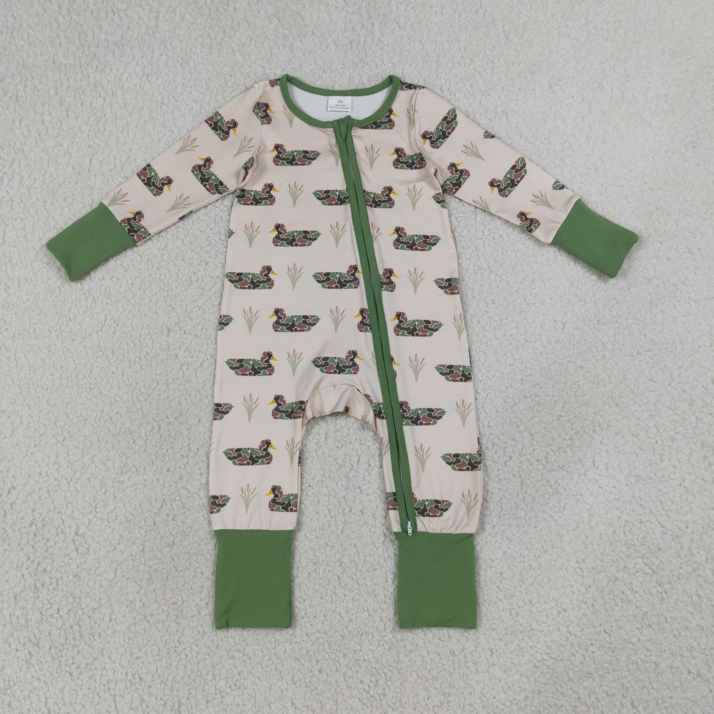 LR3117 Hunting Mallard Duck Camo Zipper Long Sleeve Boys Romper