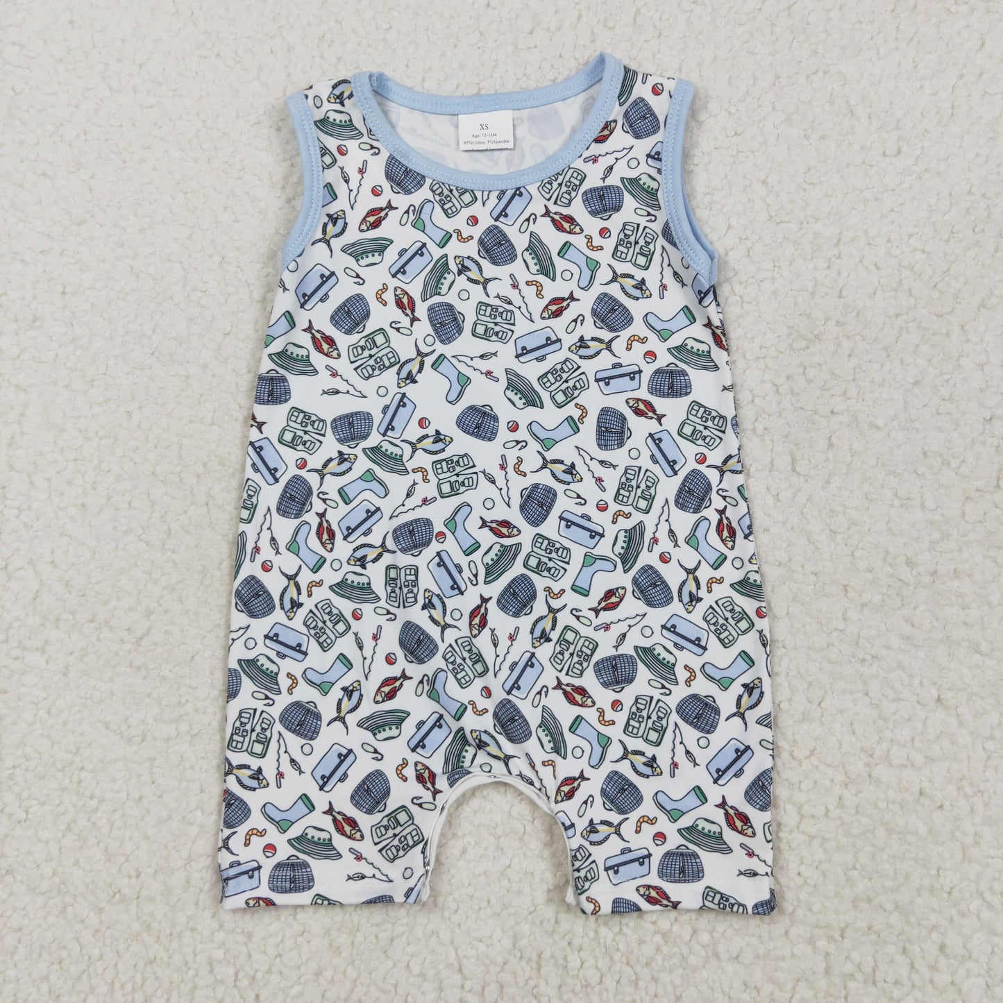 SR2900 fishing blue sleeveless boys romper
