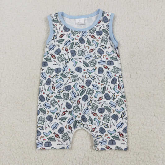 SR2900 fishing blue sleeveless boys romper