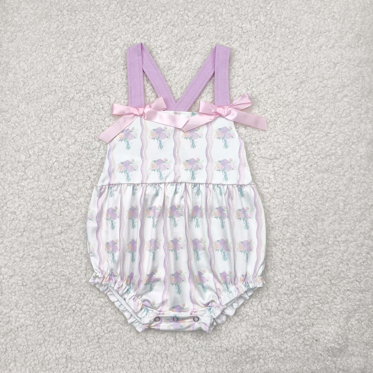 SR2961 pink purple flowers with bows girls romper