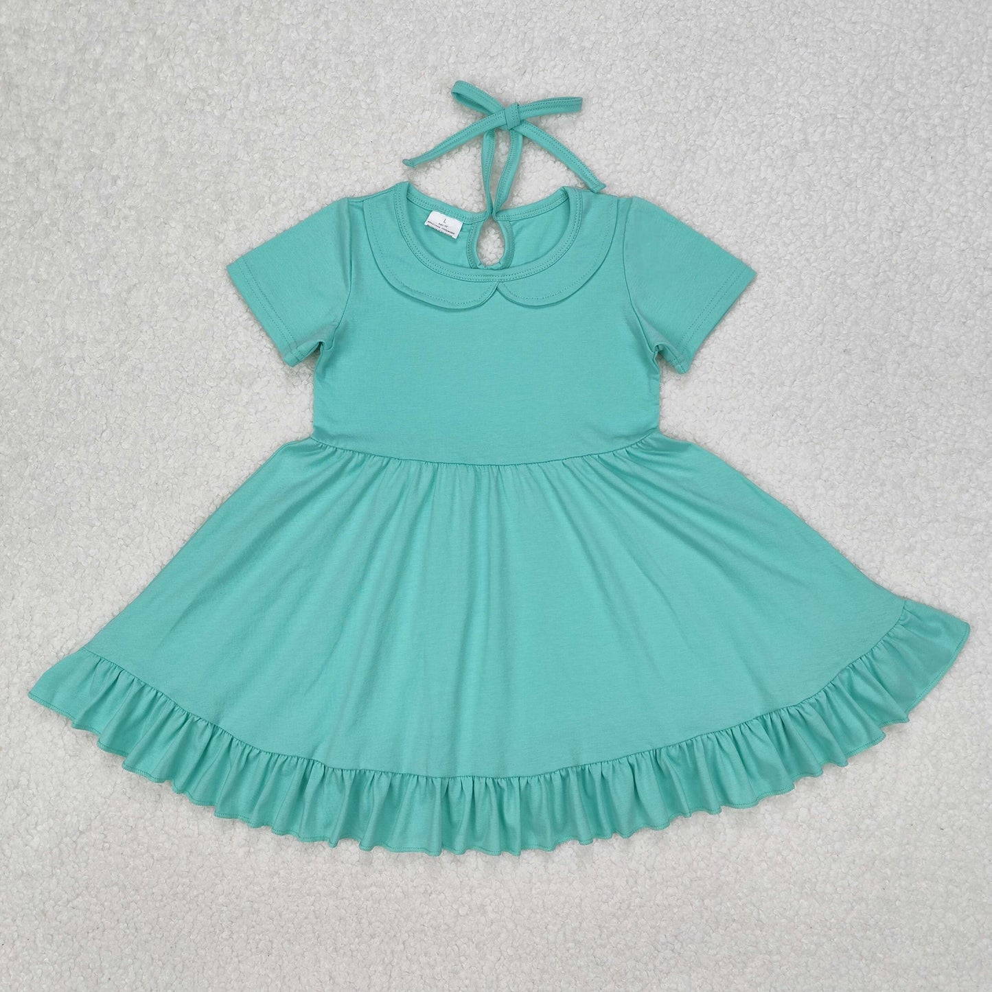GSD1918 green cotton short sleeve girls dress