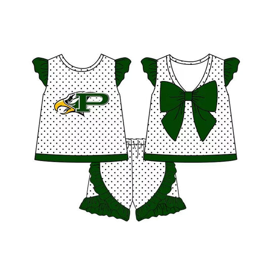 custom style EAGLES green dot flutter sleeve shorts girls set