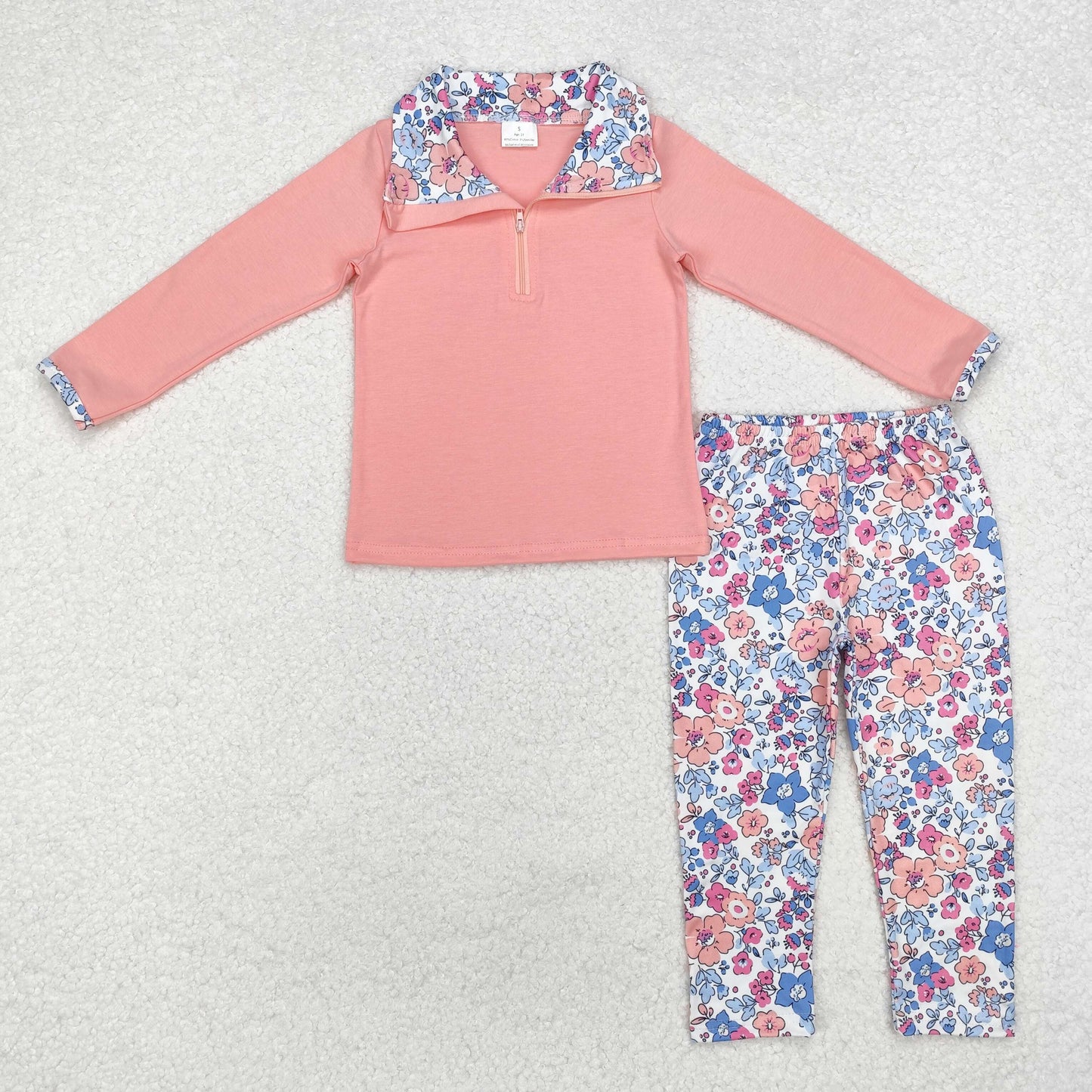 GLP1750 pink long sleeve colorful flowers pants girls set
