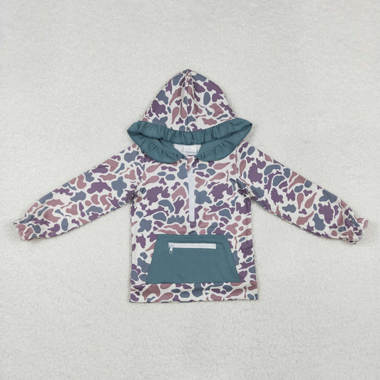GT0629 grey camo pocket long sleeve girls hoodie top