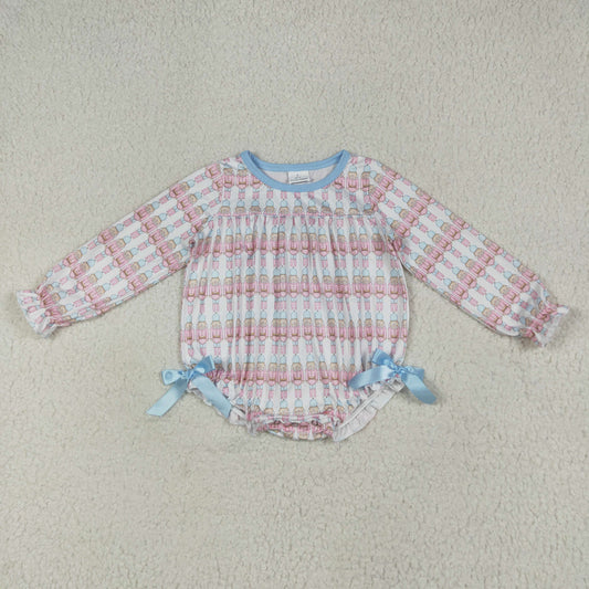 LR2298 Christmas soldier pink long sleeve girls romper