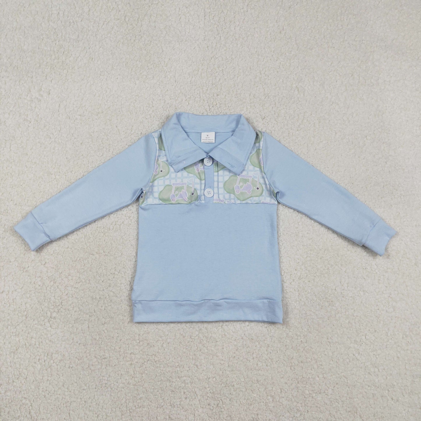 BT1492 Golf Car Light Blue Long Sleeve Boys Top