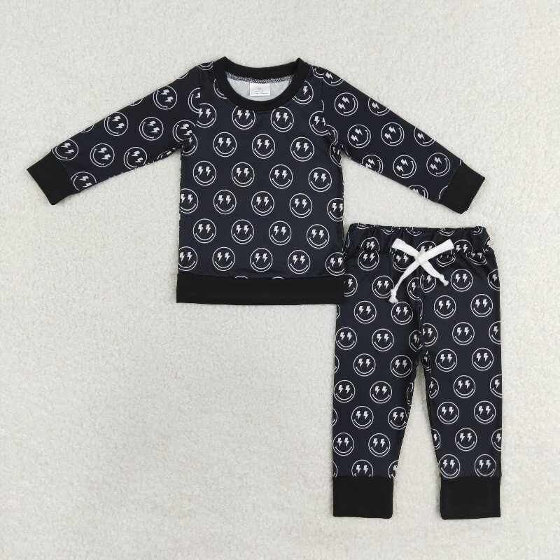 BLP0565 smile black long sleeve pants boys pajamas