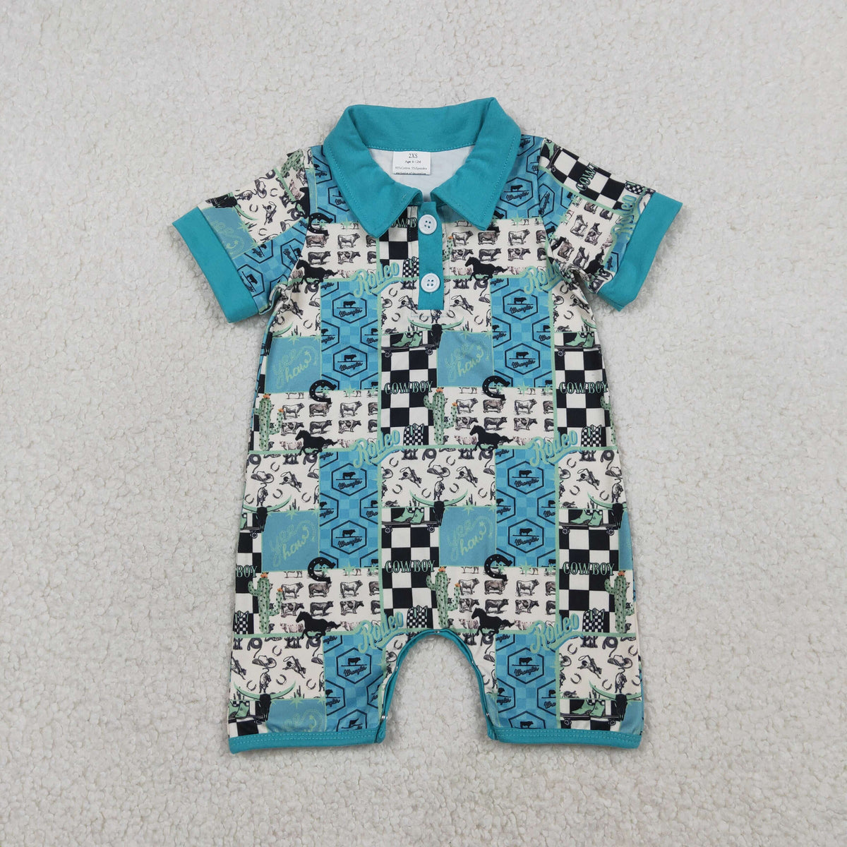 SR3723 Western Cowboy Poker Short Sleeve Boys Romper