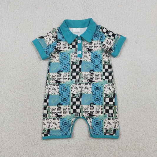 SR3723 Western Cowboy Poker Short Sleeve Boys Romper
