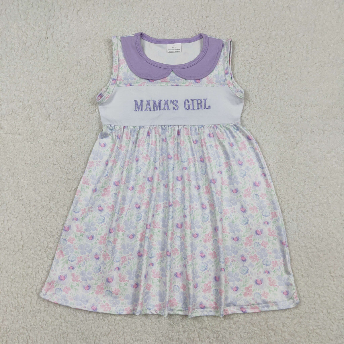 GSD3152 Embroidery Mama's Girl Flowers Sleeveless Girls Dress