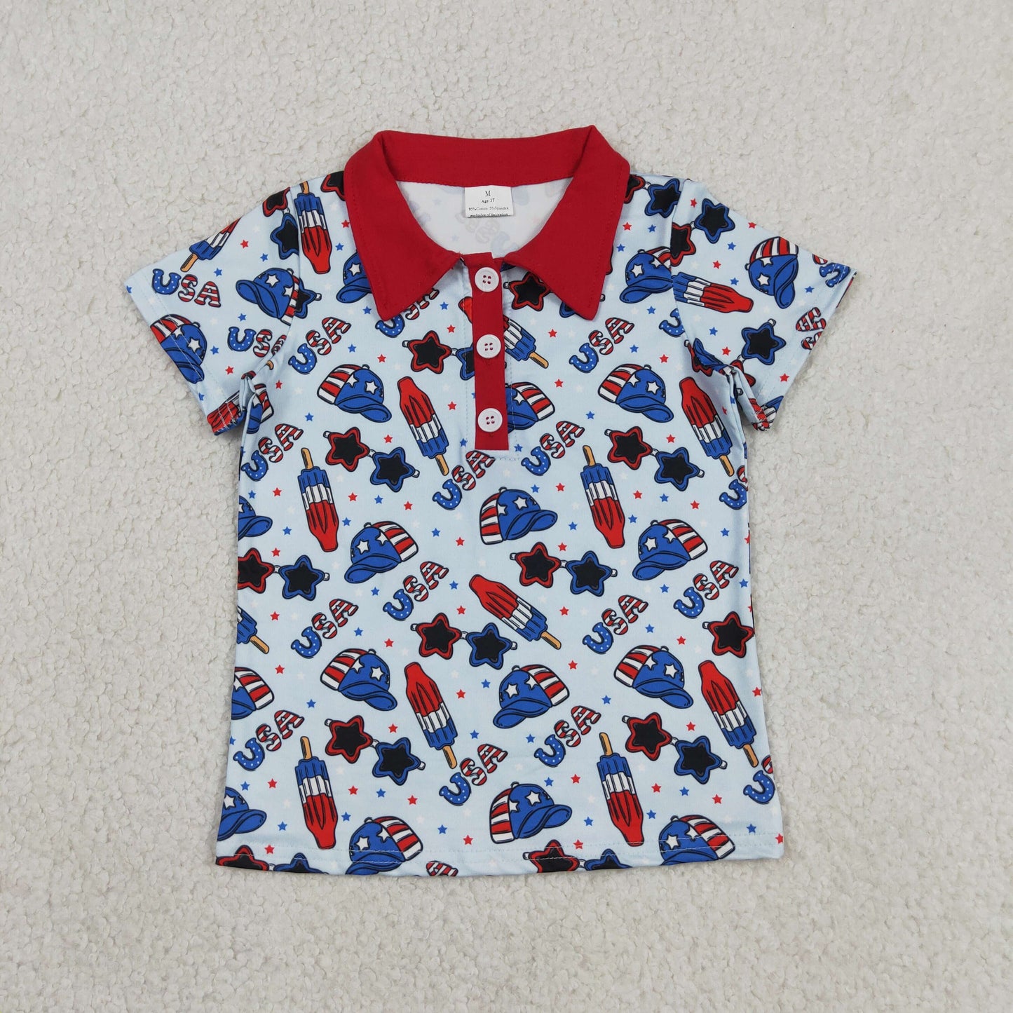 BT1767 July 4th USA Hat Short  Sleeve Boys Top
