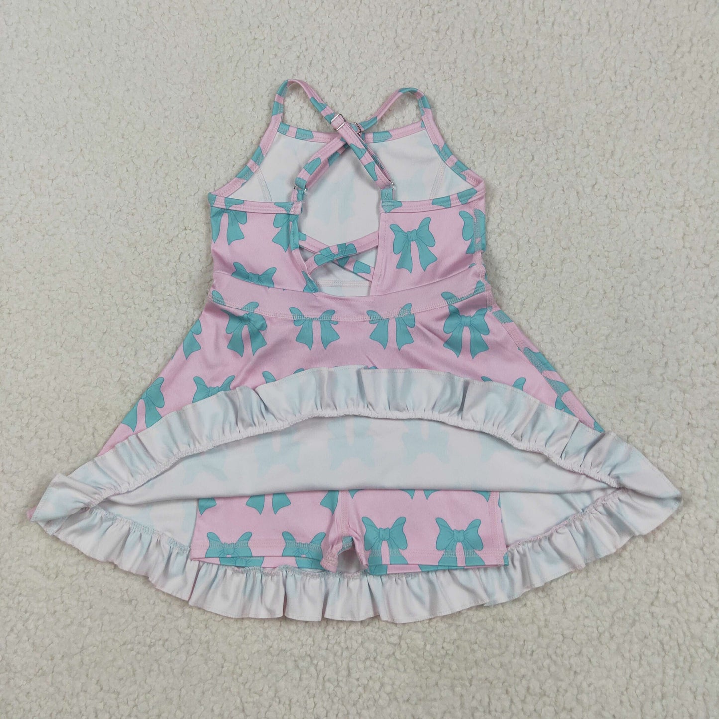 GSD2293 green bows pink girls dress with shorts
