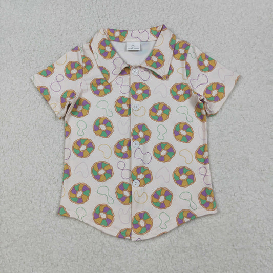 BT1372 Mardi Gras yellow purple green dount short sleeve boys top