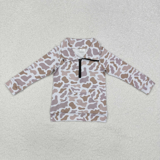 BT1040 grey camo long sleeve zipper boys pullover