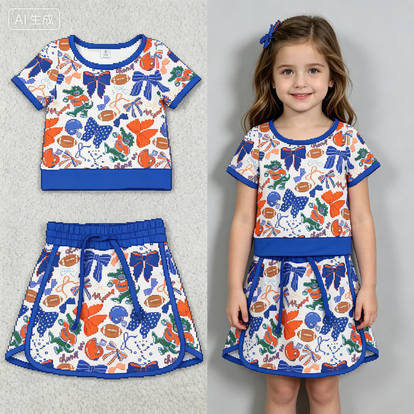 GSD3698 Yoga Football Item Crocodile Bows Purple Sleeveless Skorts Girls Set