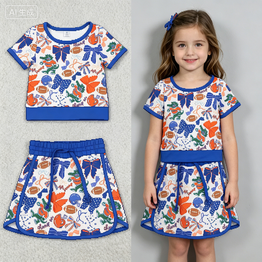 GSD3698 Yoga Football Item Crocodile Bows Purple Sleeveless Skorts Girls Set