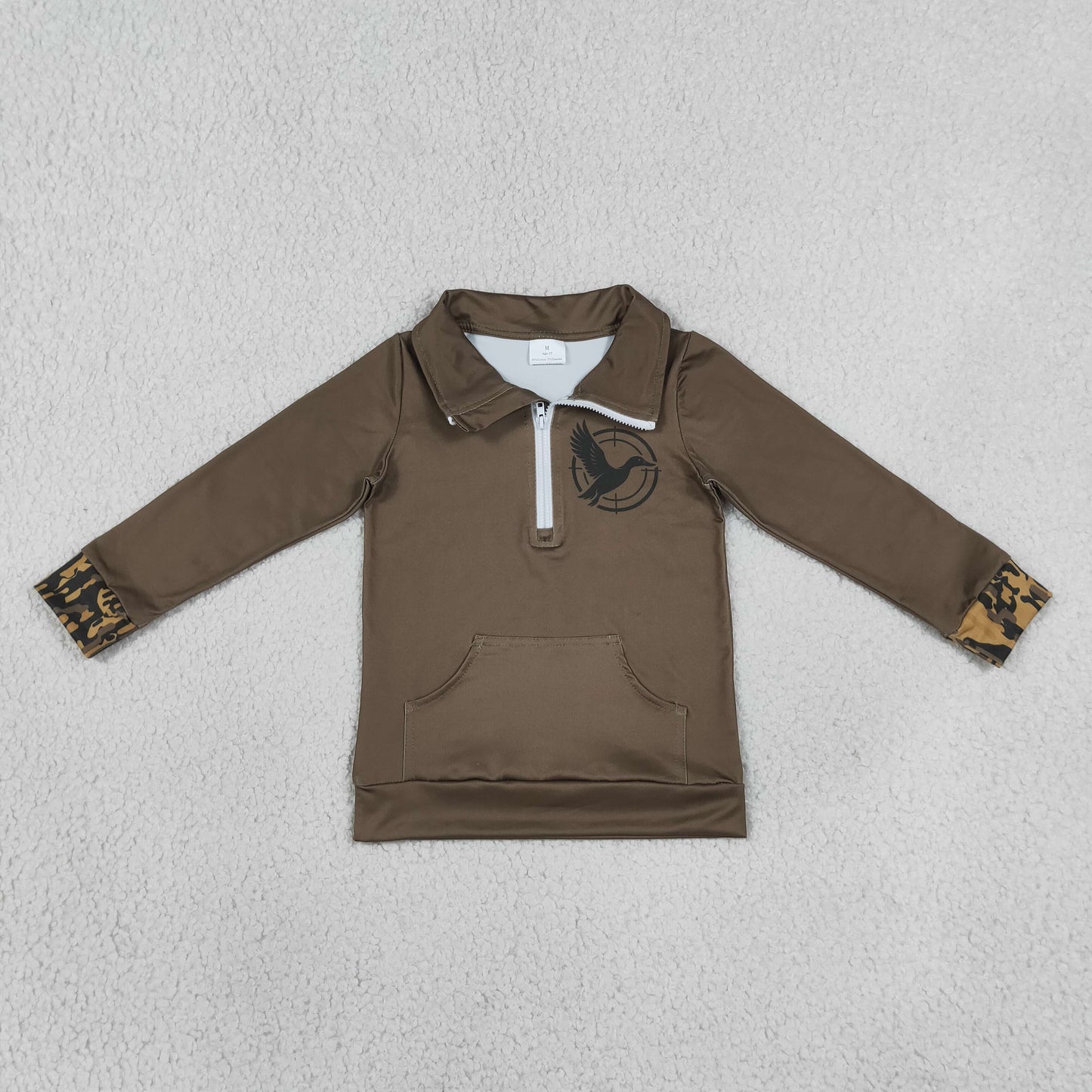 GT1698 Mallard Duck Brown Pocket Zipper Long Sleeve Girls Top