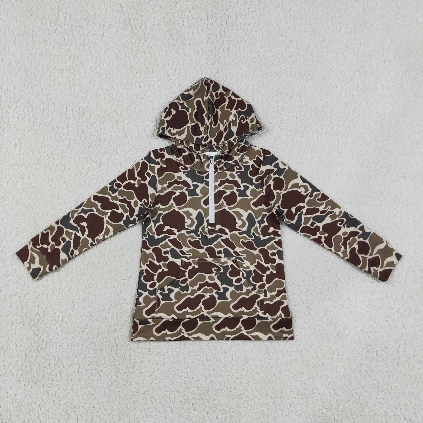 BT1854 Hunting Camo Pocket Zipper Hoodie Long Sleeve Boys Top