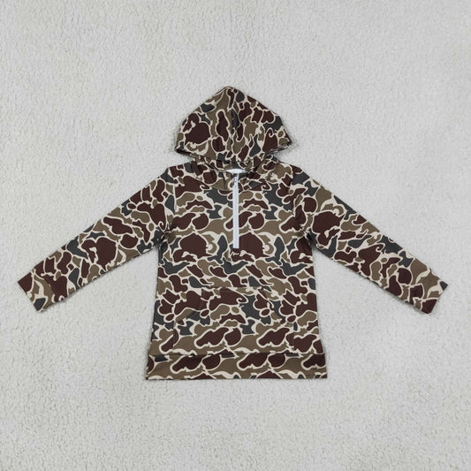 BT1854 Hunting Camo Pocket Zipper Hoodie Long Sleeve Boys Top