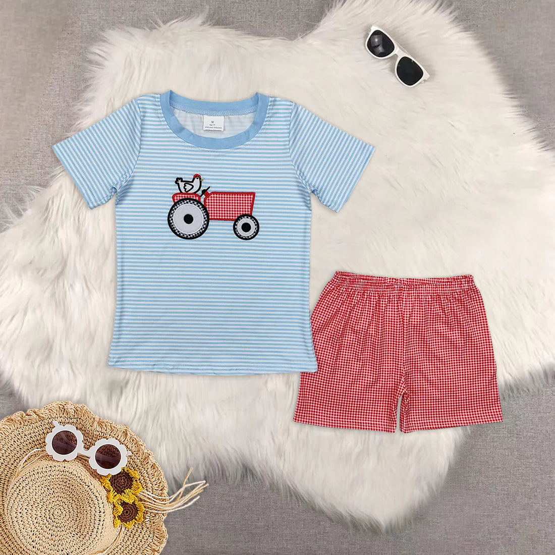 Embroidery farm truck chick RTS Sibling Clothes