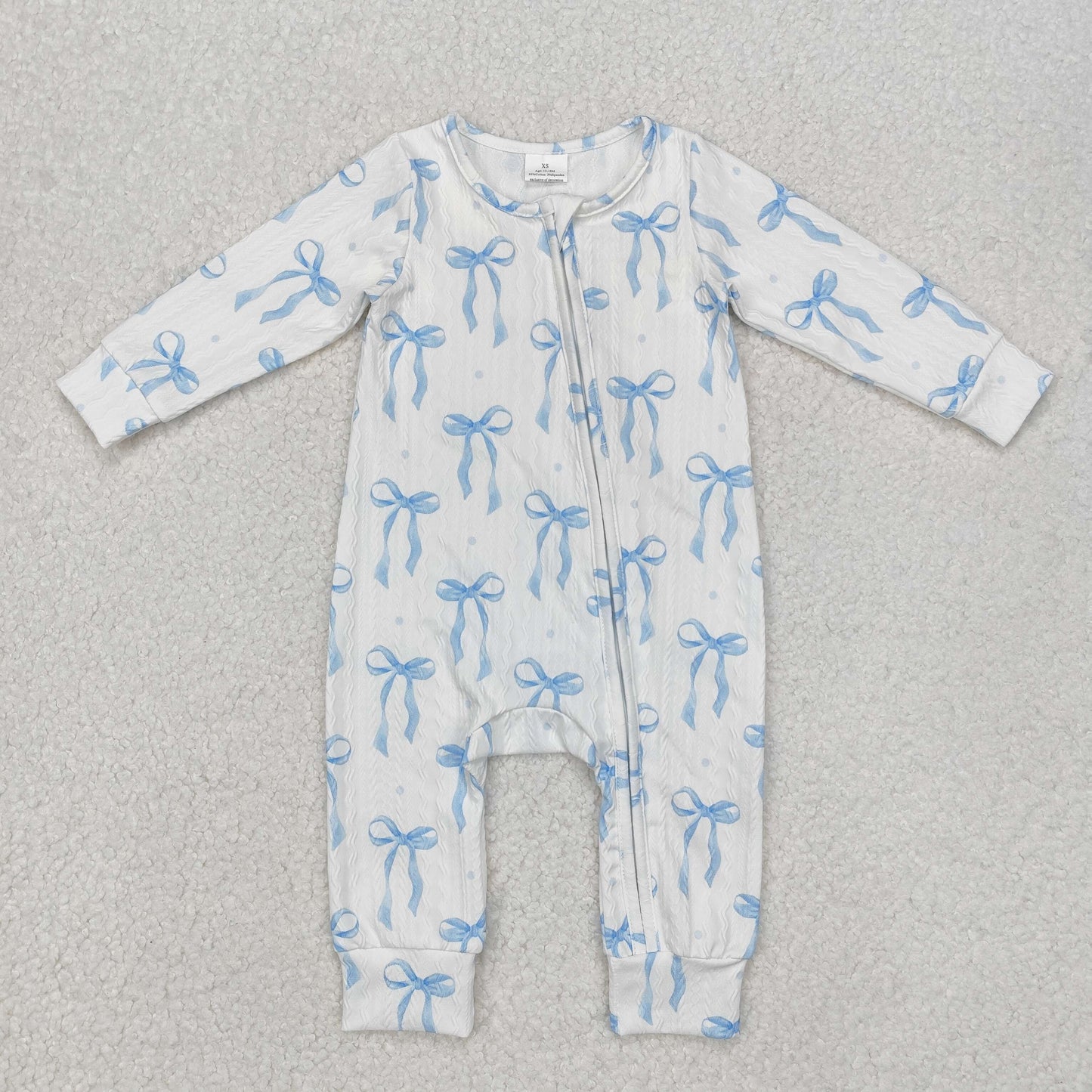 LR2070 cable knit fabric blue cute bows long sleeve zipper girls romper