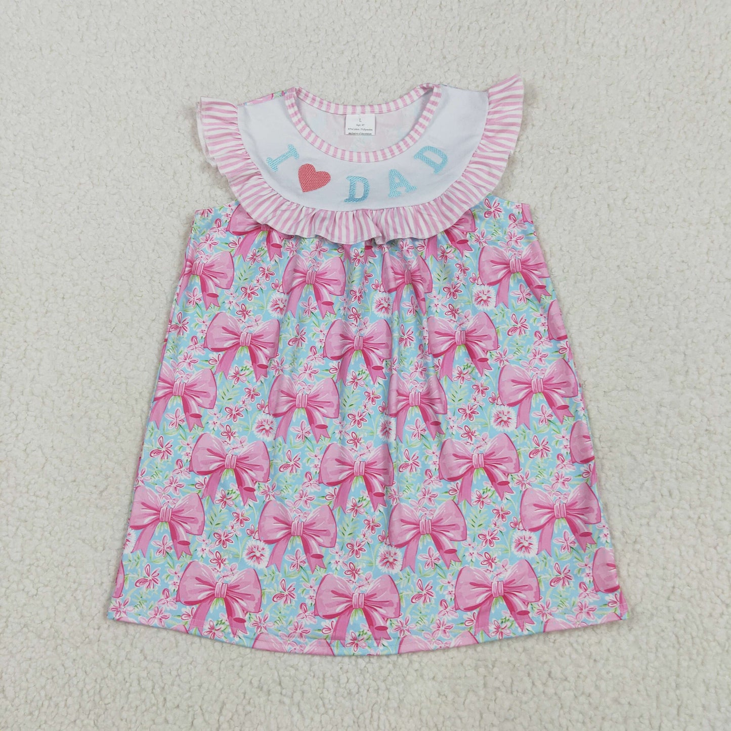 embroidery GSD2534 i love dad hot pink bows flutter sleeve girls dress