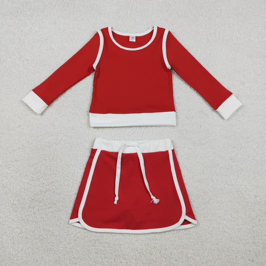 GLD1482 Yoga Red Long Sleeve Skorts Skirts Girls Set