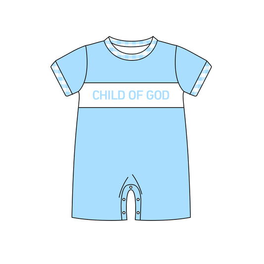 (custom style) child of god blue short sleeve boys romper