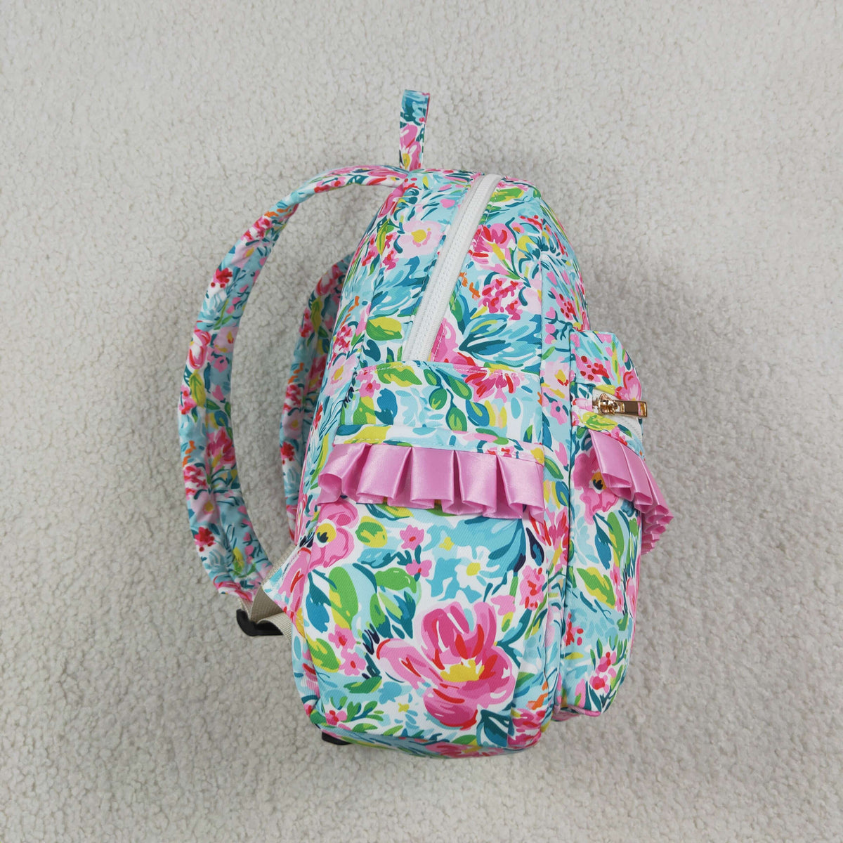 BA0176 colorful flowers green kids bag