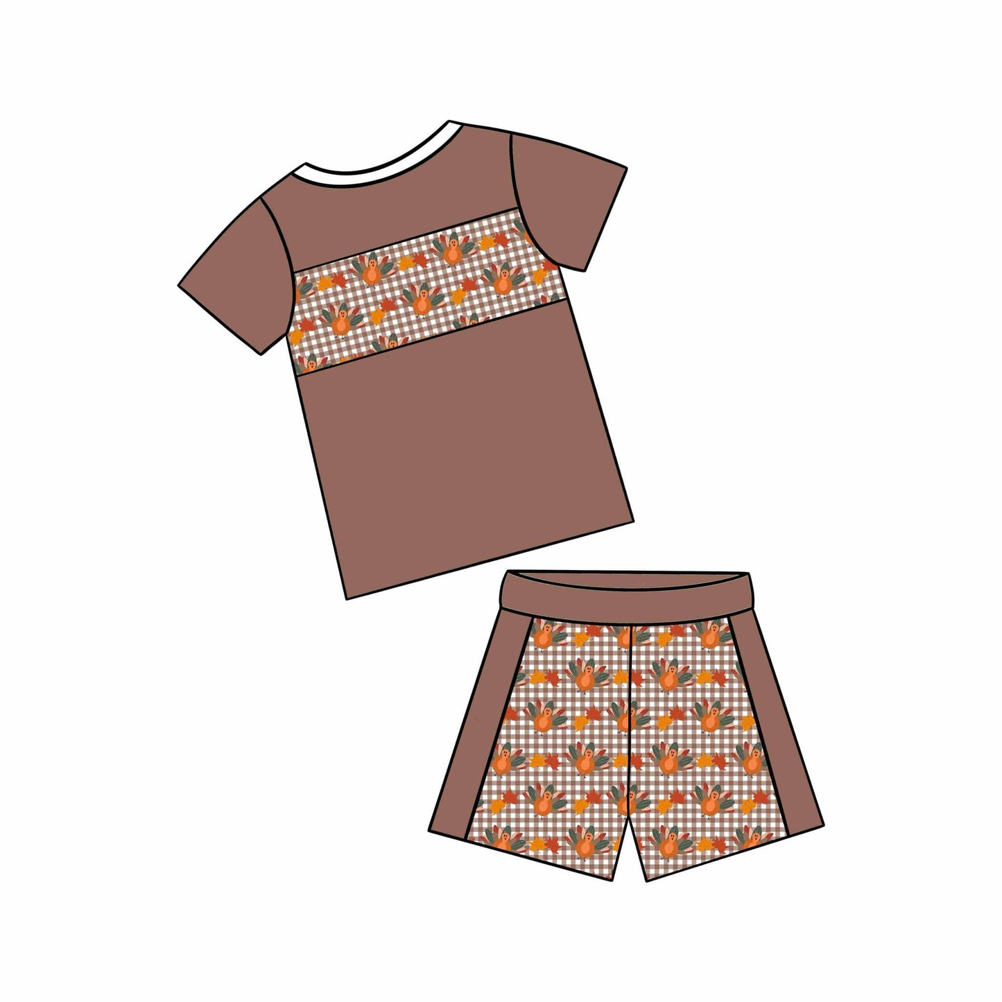 custom Thanksgiving turkey brown short sleeve shorts boys set