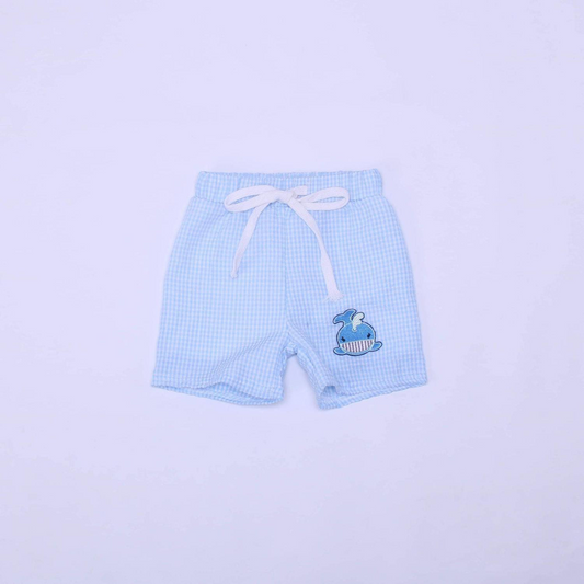 preorder Cartoon shark blue checkered boys shorts