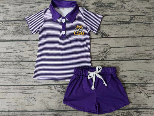 custom S 10.3 Purple striped short sleeve pullover shorts boys set