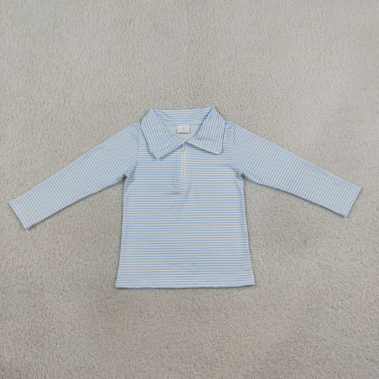 preorder Samples BT1878 Blue Striped Zipper Long Sleeve Boys Top
