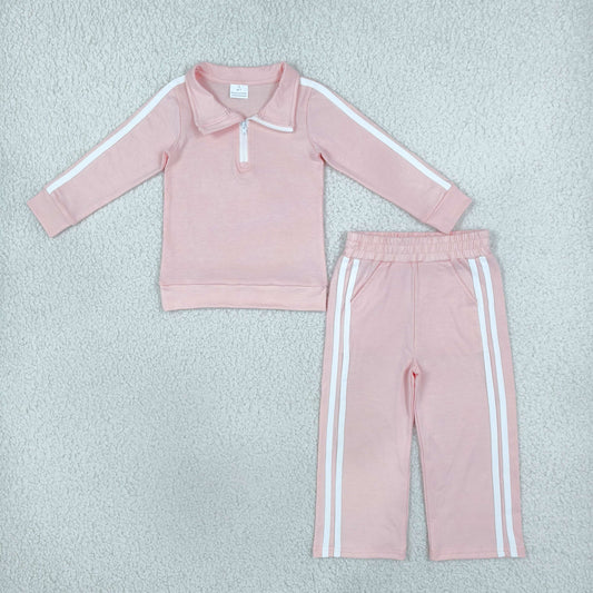 GLP3860 Cotton Pink Zipper Long Sleeve Pants Girls Set
