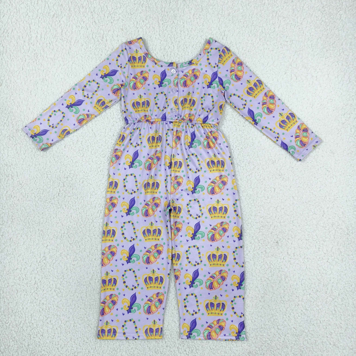 LR3339 Mardi Gras Purple Long Sleeve Girls Jumpsuits